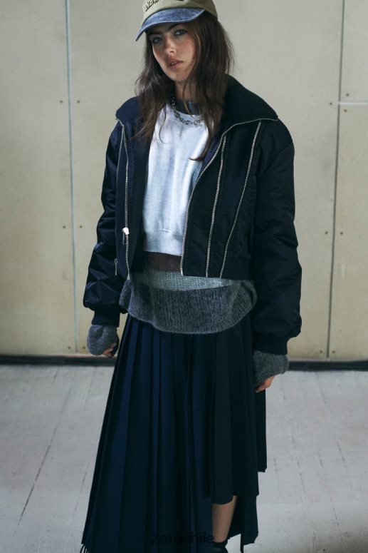 ropa cl Zara mujer chaqueta bomber con cremallera Azul marino JJ06N441