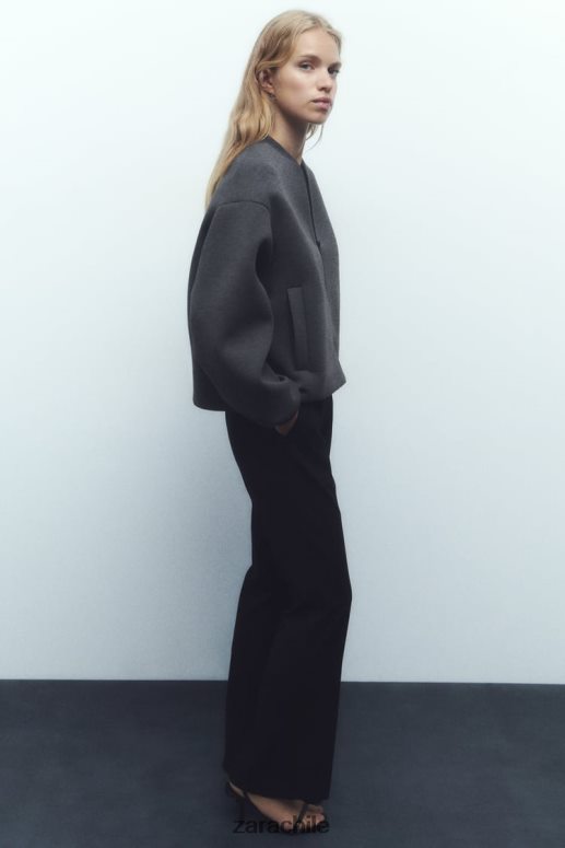 ropa cl Zara mujer chaqueta bomber con efecto de neopreno gris oscuro JJ06N449