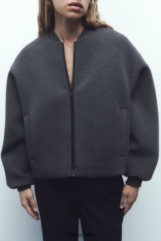 ropa cl Zara mujer chaqueta bomber con efecto de neopreno gris oscuro JJ06N449