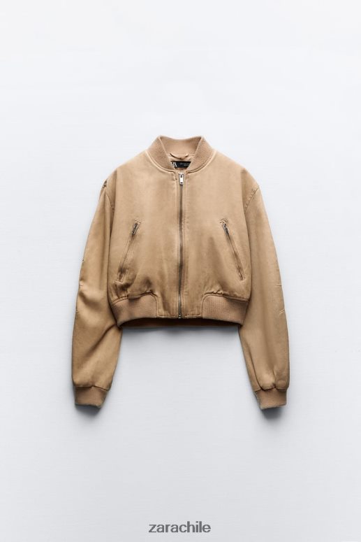 ropa cl Zara mujer chaqueta bomber con efecto lavado marrón topo JJ06N412