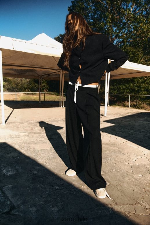 ropa cl Zara mujer chaqueta bomber corta con cuello de canalé negro JJ06N41