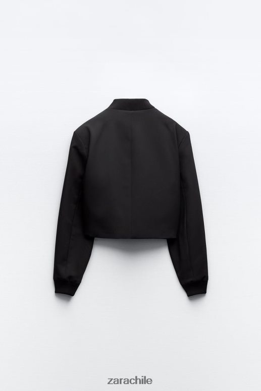 ropa cl Zara mujer chaqueta bomber corta con cuello de canalé negro JJ06N41
