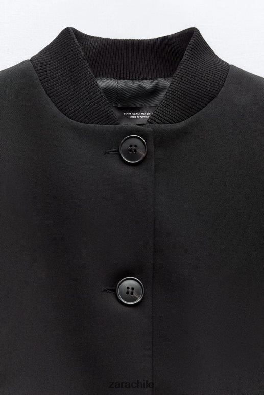 ropa cl Zara mujer chaqueta bomber corta con cuello de canalé negro JJ06N41