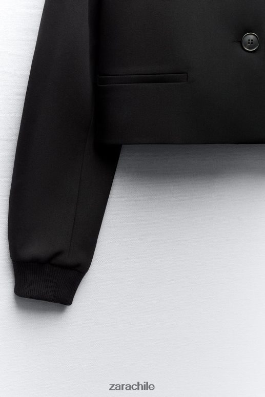 ropa cl Zara mujer chaqueta bomber corta con cuello de canalé negro JJ06N41
