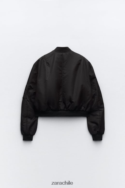 ropa cl Zara mujer chaqueta bomber corta de nailon negro JJ06N415