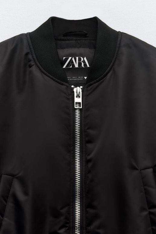 ropa cl Zara mujer chaqueta bomber corta de nailon negro JJ06N415
