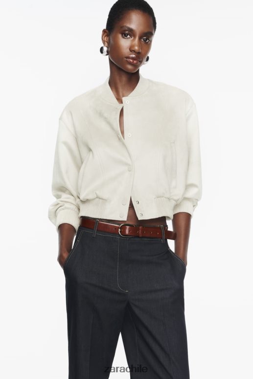 ropa cl Zara mujer chaqueta bomber de gamuza sintética crudo JJ06N436