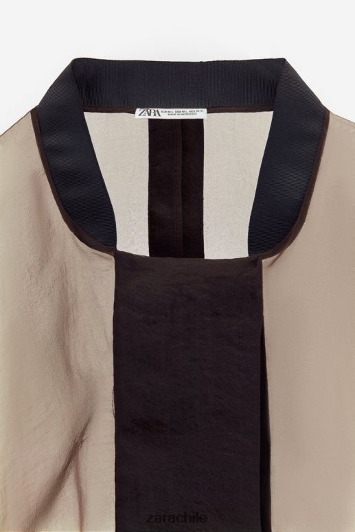 ropa cl Zara mujer chaqueta bomber de organza en contraste marrón JJ06N499