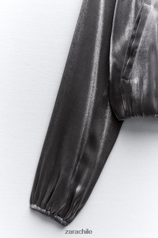 ropa cl Zara mujer chaqueta bomber de satén metalizado plata JJ06N431