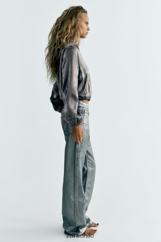 ropa cl Zara mujer chaqueta bomber de satén metalizado plata JJ06N431