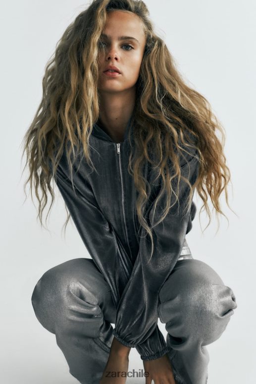 ropa cl Zara mujer chaqueta bomber de satén metalizado plata JJ06N431