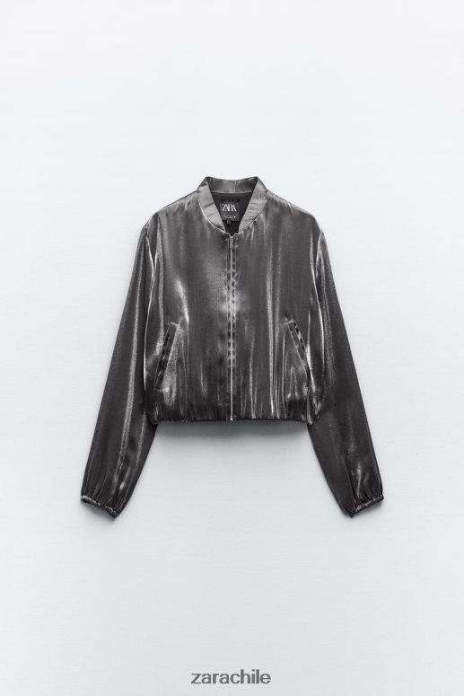ropa cl Zara mujer chaqueta bomber de satén metalizado plata JJ06N431