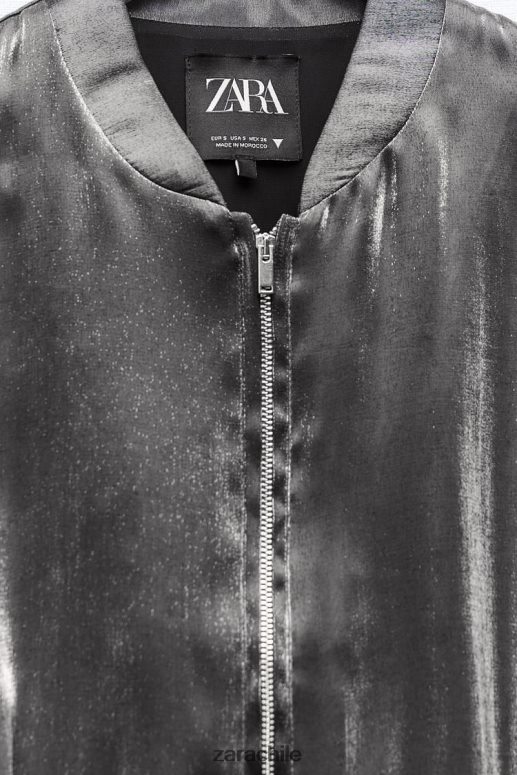 ropa cl Zara mujer chaqueta bomber de satén metalizado plata JJ06N431