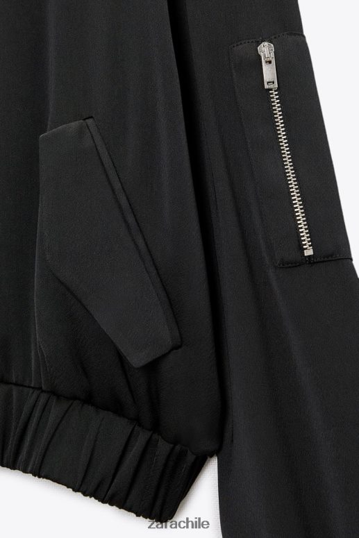ropa cl Zara mujer chaqueta bomber de satén negro JJ06N4116