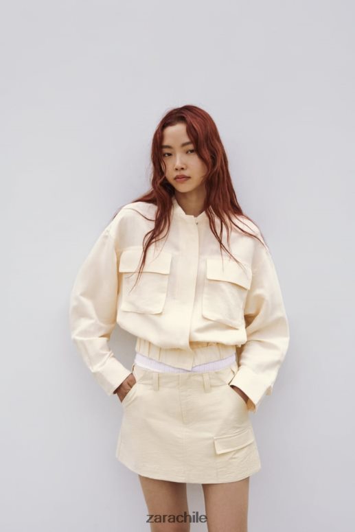 ropa cl Zara mujer chaqueta bomber en mezcla de lino beige claro JJ06N495