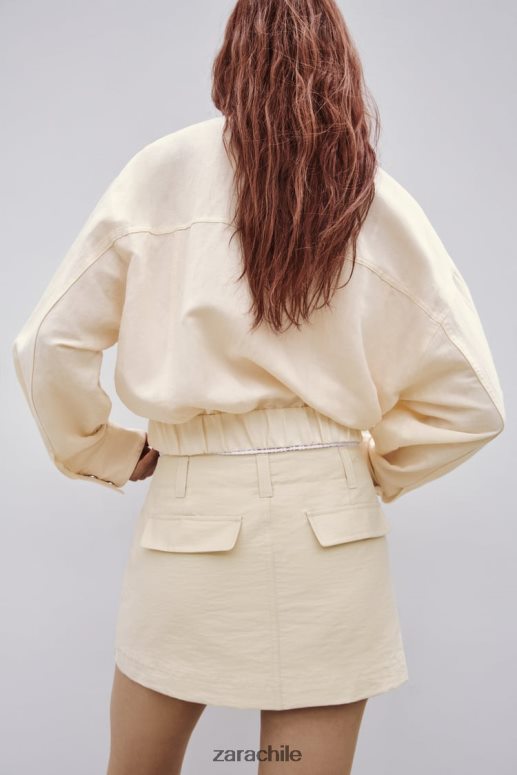 ropa cl Zara mujer chaqueta bomber en mezcla de lino beige claro JJ06N495