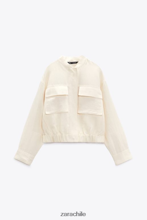 ropa cl Zara mujer chaqueta bomber en mezcla de lino beige claro JJ06N495