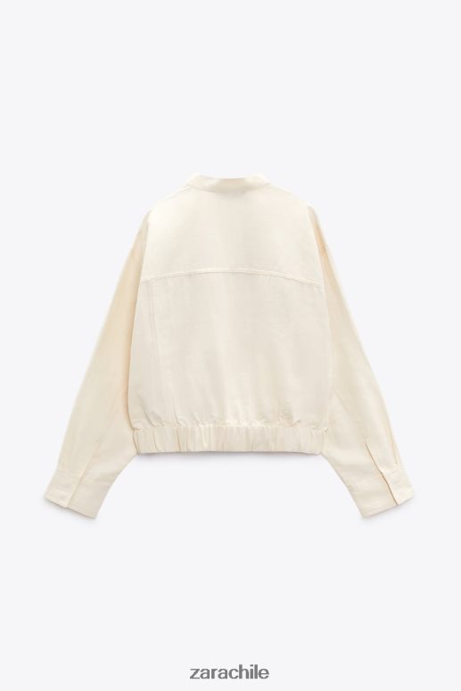 ropa cl Zara mujer chaqueta bomber en mezcla de lino beige claro JJ06N495