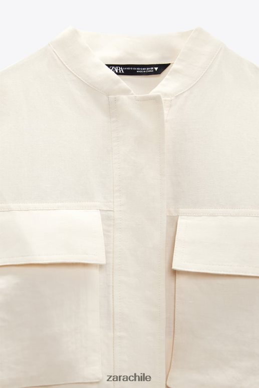 ropa cl Zara mujer chaqueta bomber en mezcla de lino beige claro JJ06N495