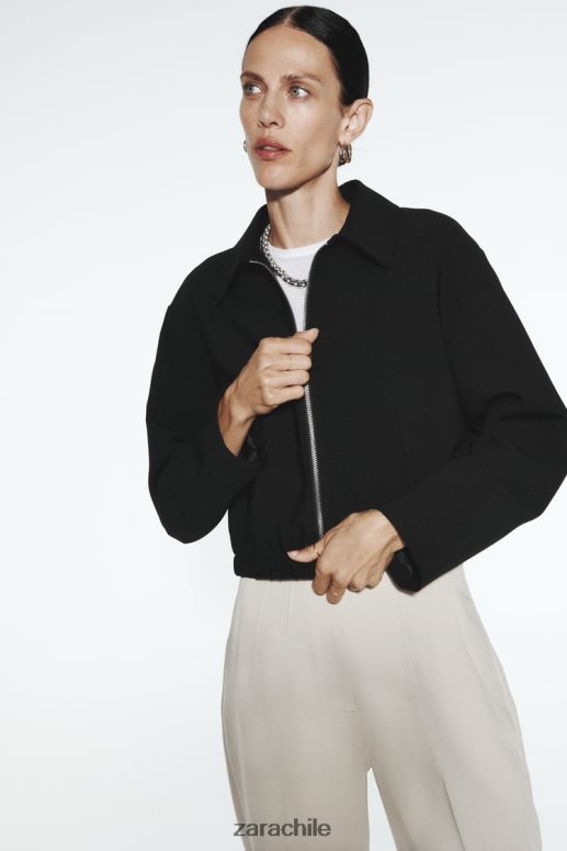 ropa cl Zara mujer chaqueta bomber estilo camisa negro JJ06N444