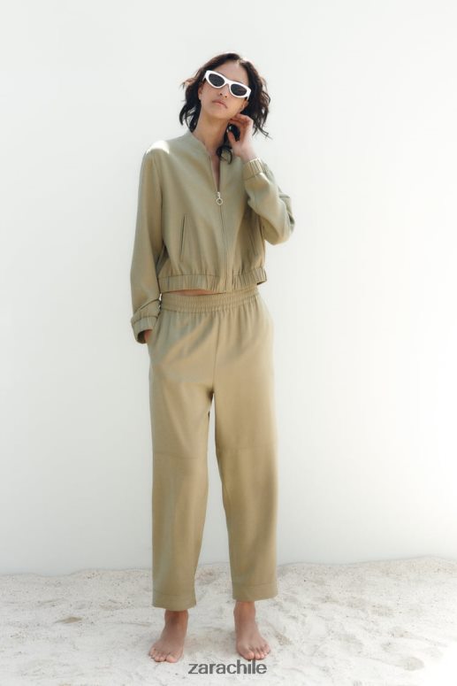 ropa cl Zara mujer chaqueta bomber fluida caqui JJ06N4106