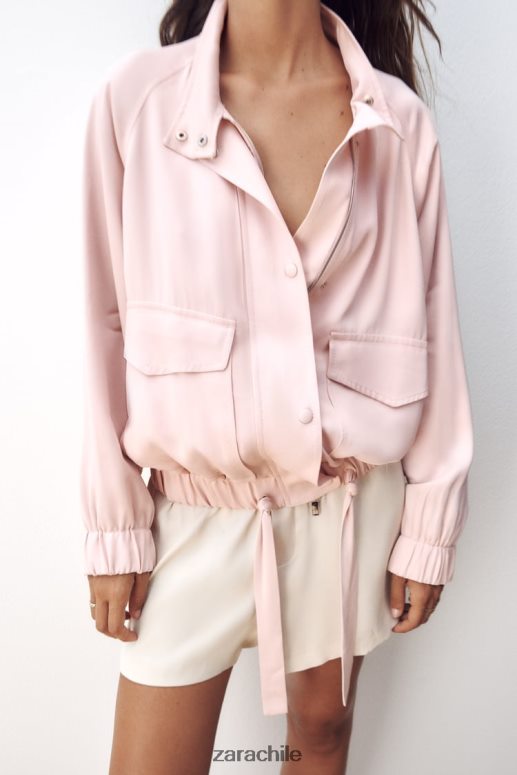 ropa cl Zara mujer chaqueta bomber fluida con bolsillos Rosa palido JJ06N497