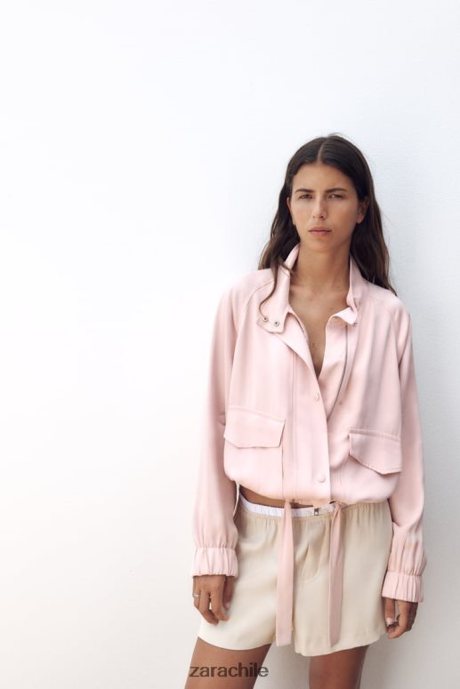 ropa cl Zara mujer chaqueta bomber fluida con bolsillos Rosa palido JJ06N497