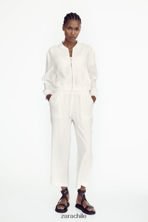 ropa cl Zara mujer chaqueta bomber fluida ostra blanca JJ06N4130