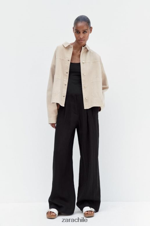 ropa cl Zara mujer chaqueta con bolsillo de parche arena JJ06N467