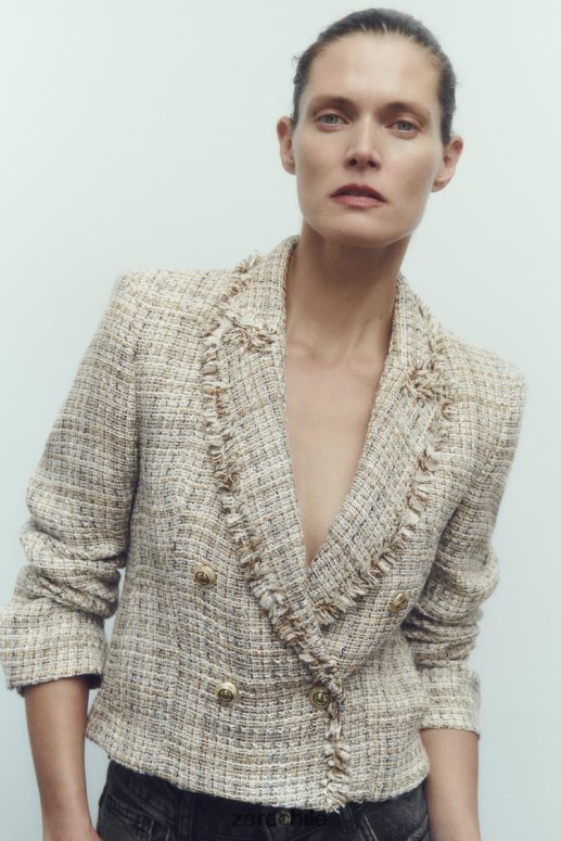 ropa cl Zara mujer chaqueta con doble botonadura y tejido texturizado multicolor JJ06N4162