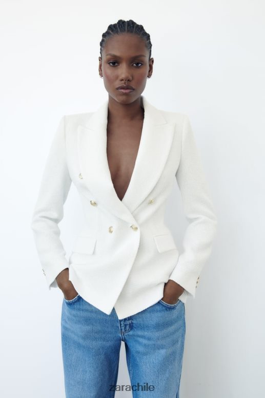 ropa cl Zara mujer chaqueta con doble botonadura y tejido texturizado ostra blanca JJ06N4175