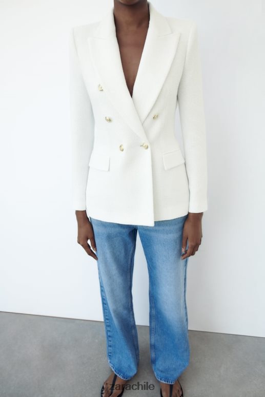 ropa cl Zara mujer chaqueta con doble botonadura y tejido texturizado ostra blanca JJ06N4175