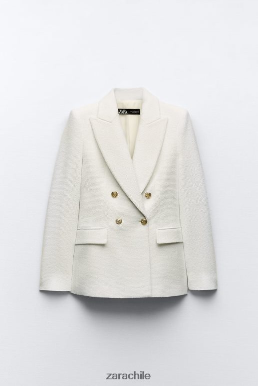 ropa cl Zara mujer chaqueta con doble botonadura y tejido texturizado ostra blanca JJ06N4175