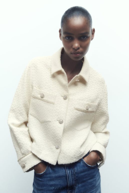 ropa cl Zara mujer chaqueta corta con botones joya crudo JJ06N480