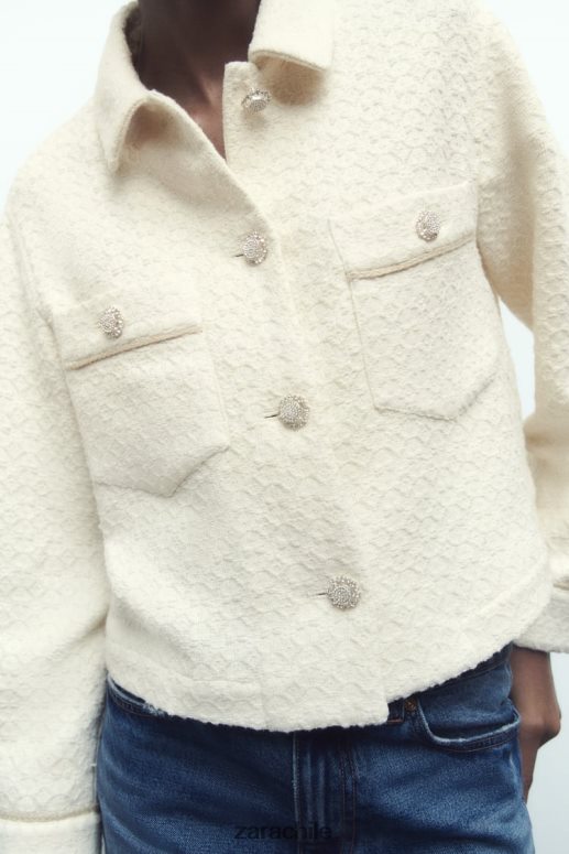 ropa cl Zara mujer chaqueta corta con botones joya crudo JJ06N480