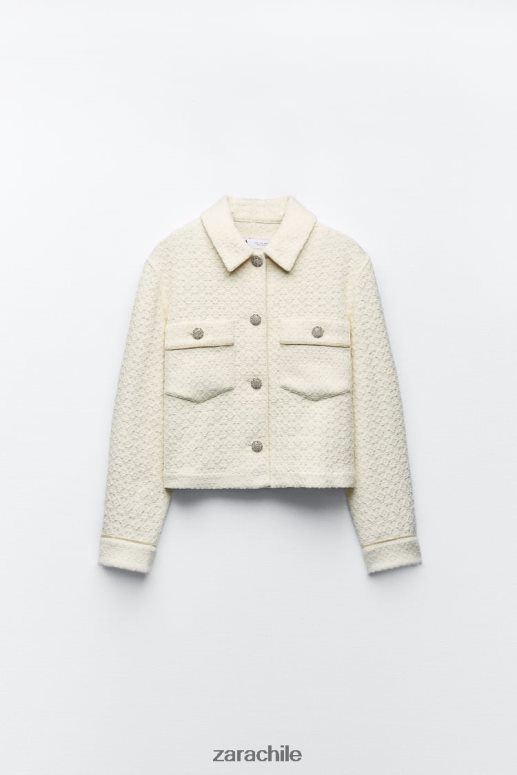 ropa cl Zara mujer chaqueta corta con botones joya crudo JJ06N480