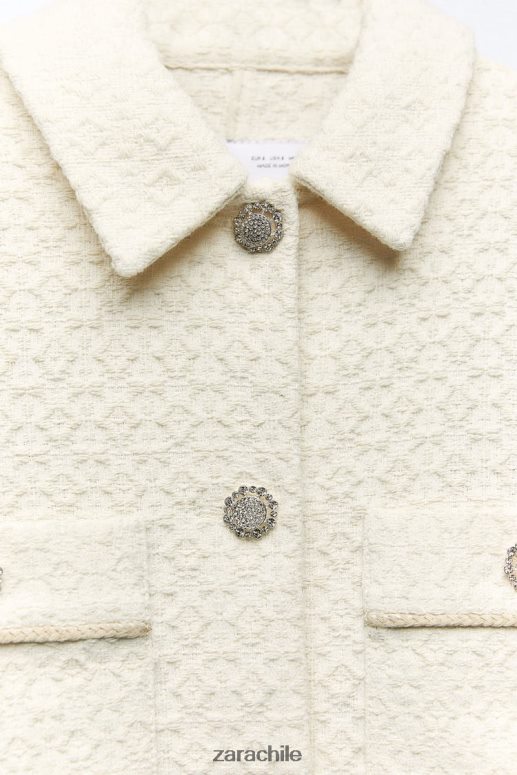 ropa cl Zara mujer chaqueta corta con botones joya crudo JJ06N480