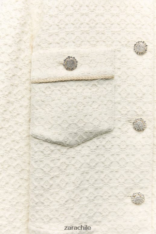 ropa cl Zara mujer chaqueta corta con botones joya crudo JJ06N480