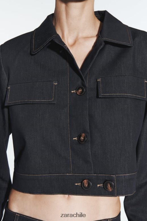 ropa cl Zara mujer chaqueta corta con costuras índigo JJ06N486