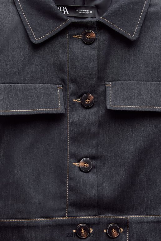 ropa cl Zara mujer chaqueta corta con costuras índigo JJ06N486