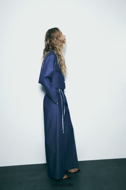 ropa cl Zara mujer chaqueta corta con hombreras índigo JJ06N47