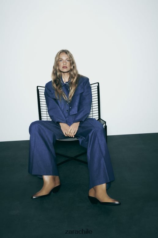 ropa cl Zara mujer chaqueta corta con hombreras índigo JJ06N47