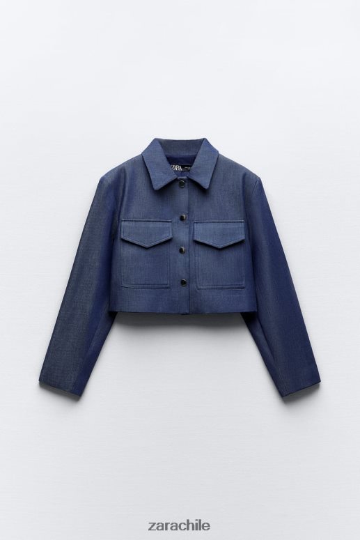 ropa cl Zara mujer chaqueta corta con hombreras índigo JJ06N47