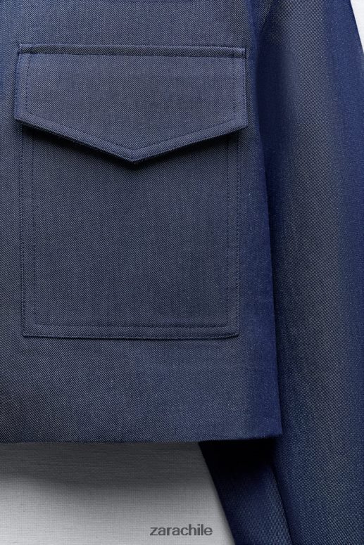 ropa cl Zara mujer chaqueta corta con hombreras índigo JJ06N47