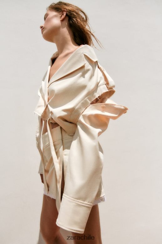 ropa cl Zara mujer chaqueta corta convertible beige claro JJ06N4111