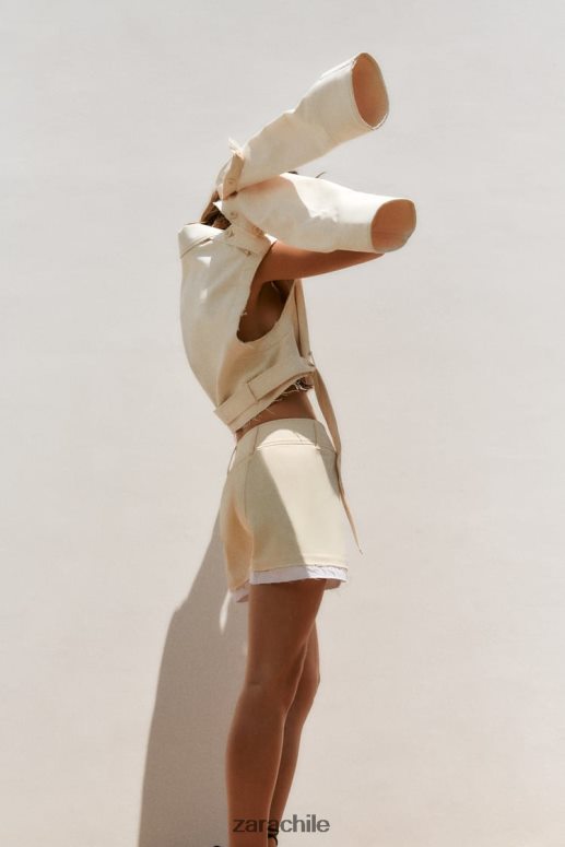 ropa cl Zara mujer chaqueta corta convertible beige claro JJ06N4111