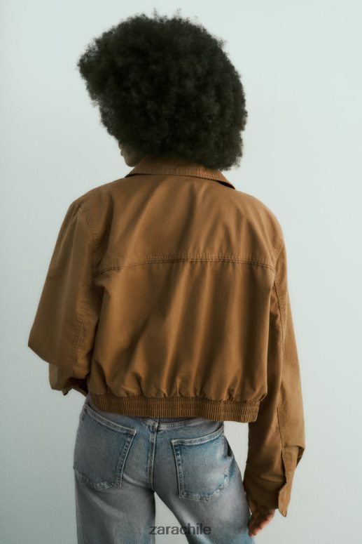 ropa cl Zara mujer chaqueta corta de algodón encerado marrón JJ06N488