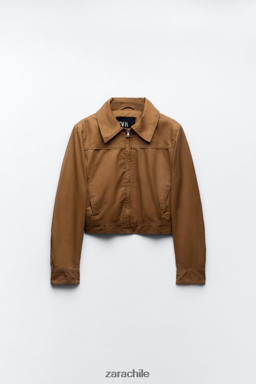 ropa cl Zara mujer chaqueta corta de algodón encerado marrón JJ06N488