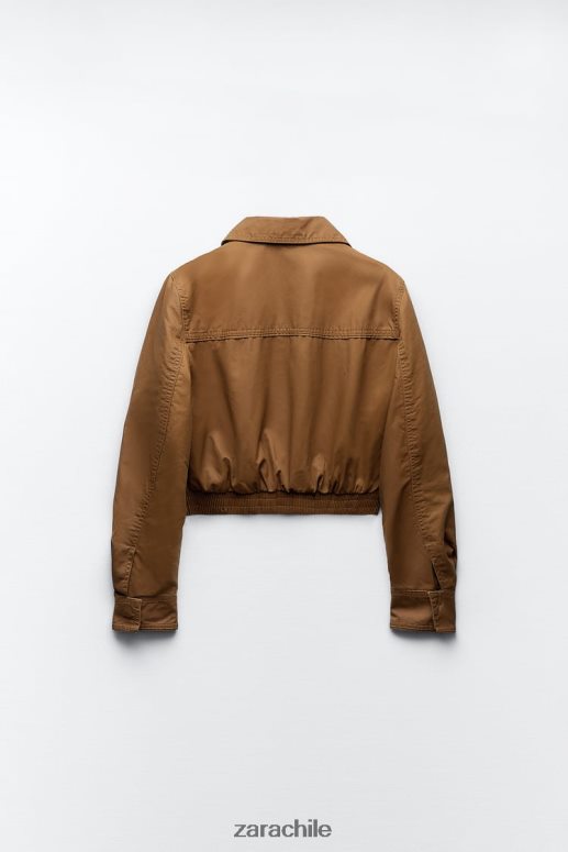 ropa cl Zara mujer chaqueta corta de algodón encerado marrón JJ06N488