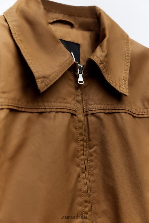 ropa cl Zara mujer chaqueta corta de algodón encerado marrón JJ06N488